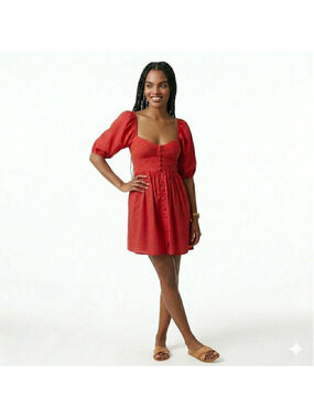 Maeve by Anthropologie Red Puff Sleeve Mini Dress - Small
